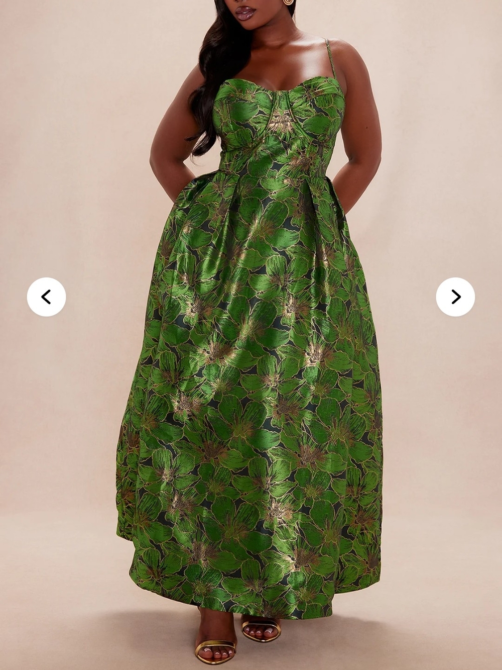 Elegant Green Floral A-Line Maxi Dress